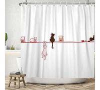 Ttincceer 180x180cm Funny Cat Shower Curtain Sketches Cat Climbing Squatting Wall Silhouette Bath Curtain Cute Animal Action Washable Shower Curtains Waterproof Bathtub Curtain