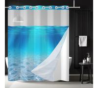 Ttincceer 180x188cm No Hook Shower Curtain with Snape in Liner Underwater World Seabed Double Layers Shower Curtains Set Waterproof Bathroom Decorative Curtains with See Through Top Window