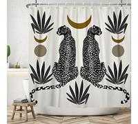 Ttincceer 183x213cm Black Leopard Shower Curtain Abstract Mid Century Animal Shower Curtains with Hooks Boho Palm Leaf Abstract Moon Bath Curtain Waterproof Batheoom Decorations Supplies