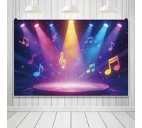 Ttincceer 2.2x1.5m Disco Stage Backdrop Musical-Note Colorful Rainbow Lightlight Bar Party Photography Backgrounds Music Club Glow 80s 70s Dance Party Decorations Banner Photo Booth Prop