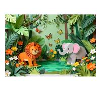Ttincceer 2.2x1.5m Jungle Forest Animal Backdrop Wildlife Safari Tropical Rainforest Natural Theme Birthday Photography Background Kids Children Birthday Party Cake Table Banner Studio Photo Prop