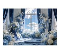 Ttincceer 2.5x1.8m French Window Backdrop Romantic Blue White Flowers Girl Birthday Wedding Photography Backgrounds Bridal Shower Girls Boudoir Decoration Banner Studio Portrait Photo Prop