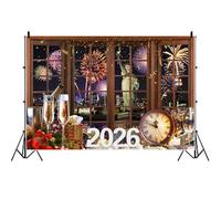 Ttincceer 2.5x1.8m New Year Backdrop Statue of Liberty New York City Night Scene Photography Background Christmas Theme Window Fireworks Family Party Decoration Banner Studio Prop
