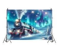 Ttincceer 2.5x1.8m Winter Snow Scene Backdrop Running Trains Auraro Starry Sky Birthday Phtography Background Dreamy Wonderland Snowland Kids Adult Portrait Photo Backdrops Studio Prop