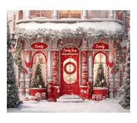 Ttincceer 2.7x1.8m Christmas Candy Shop Backdrop Winter Snow Scene Xmas Tree Snowflake Photography Background Winter Holiday New Year Eve Party Banner Kids Adult Portrait Photo Prop