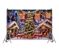 Ttincceer 2.7x1.8m Christmas Party Backdrop Luxury Xmas Tree Fireplace New Year Photography Background Fairy Tale Town Elk Model Holiday Family Party Banner Studio Photo Prop