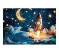 Ttincceer 2.7x1.8m Outer Space Backdrop Cartoon Galaxy Rocket Starry Sky Kids Birthday Photography Background Boy Girl Children 1st-Birthday Party Decoration Banner Studio Photo Prop