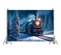 Ttincceer 2.7x1.8m Winter Snow Night Backdrop Trains Running in Snowfield Christmas Photography Background Snowy Forest New Year Birthday Party Decoration Banner Studio Portrait Photo Prop