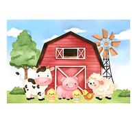 Ttincceer 220x150cm Animal Farm Backdrop Cartoon Farmhouse Cow Pig Sheep Photography Background Watercolor Tree Windmill Grass Photography Backdrop Children's Birthday Party Decor