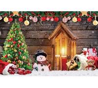 Ttincceer 3.5x2.5m Christmas Backdrop for Photography Luxury Xmas Tree Rustic Wooden Plank Snowman Eves Photo Background New Year Newborn Boy Girl Birthday Party Decoration Banner Studio Prop