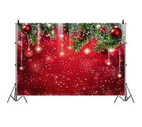 Ttincceer 3x2.5m Glitter Christmas Backdrop for Photography Pine Tree Branches Red Christmas-ball Photo Background Snow Falling Winter Holiday New Year Family Party Decoration Banner Vinyl