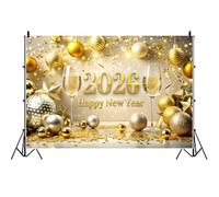 Ttincceer 3x2m 2026 Happy New Year Backdrop Gold Champagne Christmas Ball Glitter Photography Background Winter Holiday New Years Eve's Party Decoration Adult Portrait Photo Prop