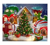 Ttincceer 3x2m Cartoon Christmas Village Photography Backdrop Winter Snow Pine Tree Background Xmas Fairy Tale Animated Kid Party Photo Booth Banner Supplies Studio Prop