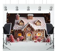 Ttincceer 3x2m Christmas Gingerbread House Backdrop Candy Cane Winter Snow Scene Baby Shower Photography Background Winter Holiday New Year Party Banner Kids Adult Portrait Photo Prop
