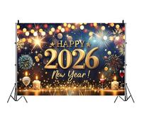 Ttincceer 3x2m Happy New Year Backdrop Sparkling Starlight Fireworks Christmas Party Photography Background Snowflake Candle 2026 New Years Eve's Family Celebration Decoration Banner