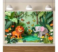 Ttincceer 3x2m Jungle Forest Animal Backdrop Wildlife Safari Tropical Rainforest Natural Theme Birthday Photography Background Kids Children Birthday Party Cake Table Banner Studio Photo Prop