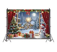 Ttincceer 3x2m Winter Snow Scene Backdrop Christmas Tree Starry Night Snowy Forest Party Photography Background Snowfield Town Scene New Year Eve Festival Decoration Banner Supplies Studio Prop