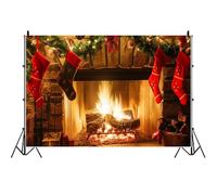 Ttincceer 4.5x3m Christmas Fireplace Backdrop Burning Firewood Xmas Party Pine Branches Decoration Background Winter Holiday New Year Eve's Family Party Decoration Banner Portrait Photo Prop