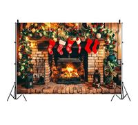 Ttincceer 4.5x3m Christmas Fireplace Backdrop for Photography Brick Wall Red Socks Pine Branches Photo Background Winter Holiday New Year Eve's Family Party Decoration Banner Studio Prop