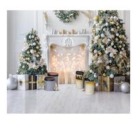 Ttincceer 4.5x3m Christmas Fireplace Backdrop Modern Interior Xmas Tree Wreath Baby Shower Photography Background New Year's Eve Boy Girl Birthday Party Decoration Cake Table Banner Studio Prop