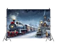 Ttincceer 4.5x3m Winter Christmas Train Backdrop Snow Night Scene Xmas Tree New Year Eve Photography Background Railway Party Family Kid Adult Photo Banner Studio Portrait Photobooth Prop