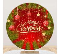 Ttincceer 4ft Christmas Round Backdrop Cover Red Xams Ball Ornaments Pine Branches Circle Photography Background Gold Star Snowflake Festival Party Decoration Banner Studio Prop