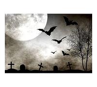 Ttincceer 5x4ft Halloween Moon Backdrop Photography Horror Night Full Moon Graveyard Photography Background Bat Tombstone Dead Tree Halloween Party Decoration Banner