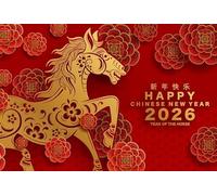 Ttincceer 6x3m New Year Backdrop 2026 Lunar The Year of Horse Chinese Spring Festival Photography Background Red Flower Paper Cutting Eve's Family Party Celebration Banner Studio Prop