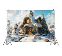 Ttincceer 6x3m Winter Snow Scene Backdrop Christmas Tree Snowman Brick House Photography Background Winter Holiday Family Party Photo Decorative Banner Kid Adult Portrait Photo Prop