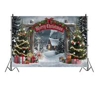 Ttincceer 6x3m Winter Snow Scene Backdrop Merry Christmas Snowland Lightened Wooden House Photography Background Heavy Snow Xmas Tree New Year Party Photo Banner Studio Prop