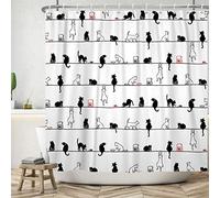 Ttincceer 71x71inch Black White Cat Shower Curtain with Hook Cute Simple Kitten Bath Curtain Black White Animal Funny Pet Shower Curtains Waterproof Bathtub Curtain