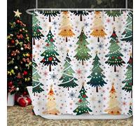 Ttincceer 71x71inch Christmas Tree Shower Curtain Cartoon Xmas Tree Firework Snowflake Washable Bathroom Curtain Green Orange Pine Tree Winter Holiday Bath Decorative Curtain with Hook Polyester
