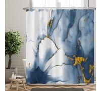 Ttincceer 71x71inch Marble Shower Curtain Ombre Blue Ink Marble Bath Curtain Watercolor Blue with Gold Pattern Shower Curtains Waterproof Bathtub Curtain