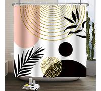Ttincceer 71x71inch Mid-Century Shower Curtain Black Sun Gold Sparkling Rainbow Abstract Bath Curtain Tropical Plant Palm Leaf Shower Curtains Waterproof Bathtub Curtain
