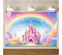 Ttincceer 7x5ft Castle Birthday Backdrop Watercolor Rainbow Fairy Tales Princess Baby Shower Photography Background Birthday Wedding Party Cake Table Banner Photo Studio Shoot Prop Wallpaper