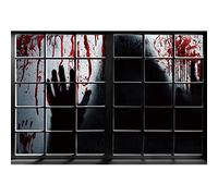 Ttincceer 7x5ft Happy Halloween Backdrop Terror Scary Window Shadow Blood Splash Photography Background Terrible Ghost Bloody Dripped Photography Backdrop for Party Decor