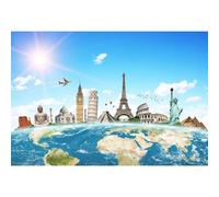 Ttincceer Around the World Backdrop 9x6ft Global Travel Theme Background Famous Attractions Worldwide Wedding Honeymoon Travel Photography Backdrop Photo Booth Prop