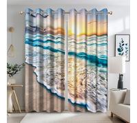 Ttincceer Beach Blackout Curtains Summer Seaside Sunset Hawaiian Scene Window Drapes Thermal Insulated Modern Bedroom Living Room Decorative Privacy Protection 2 Panels 135x245cm