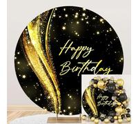 Ttincceer Black Gold Birthday Round Backdrop 6ft Gold Stars Sparkling Happy Birthday Background Girls Ladies Luxury Birthday Party Photography Backdrop Studio Photo Props