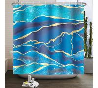 Ttincceer Blue Gold Marble Shower Curtain 60x72inch Luxury Ombre Blue Glitter Marble Print Bath Curtain Set with Hook Abstract Modern Esthetics Bathroom Art Curtain Washable Bath Decor