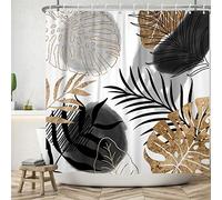 Ttincceer Boho Shower Curtain 60x72inch Abstract Black Gold Palm Leaves Shower Curtains for Bathroom Bohemia Mid Century Tropical Leaves Bath Curtains with Hooks Washable Bathtub Curtain