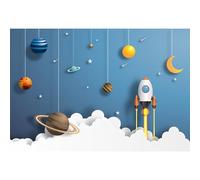 Ttincceer Cartoon Outer Space Backdrop 8x4ft Rocket Planet Universe Baby Shower Background Astronaut Theme Boy Birthday Party Photography Backdrop Studio Portrait Shooting Props