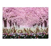 Ttincceer Cherry Blossom Backdrop 10x6.5ft Spring Pink Flowers Blooming Garden Photography Background Wood Fence Colorful Floral Background Valentine's Day Birthday Wedding Party Banner
