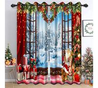 Ttincceer Christmas Curtains for Living Room Snow Scenery Outside the Window Blackout Window Drapes for Bedroom Red Curtain Pine Branch Wreath Window Curtains 2 Panels Set 117x138cm