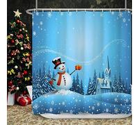 Ttincceer Christmas Snowman Shower Curtain 180x180cm Cartoon Snowman Forests Snow Scene Bath Curtain Snowflake Shining Star Bathroom Curtain Waterproof Bathtub Curtain