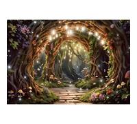 Ttincceer Enchanted Forests Backdrop 10x6.5ft Fantasy Fairy Tale Rattan Arch Background Colorful Mushroom Flowers Stone Ladder Photography Backdrop Studio Portrait Shooting Props