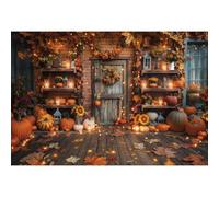 Ttincceer Fall Thanksgiving Photography Backdrop 8x6ft Wooden Floor Brick Wall Harvest Photo Background Autumn Pumpkins Sunflower Banner Birthday Baby Shower Party Decoration Photo Studio Booth Prop