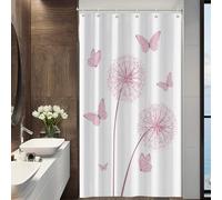 Ttincceer Floral Narrow Shower Curtain Pink Dandelion Butterfly Small Shower Curtain for Bathroom Decor Half Size Stall Bathroom Curtains with 6 Hooks Single Narrow Dorm Decor 36x72inch