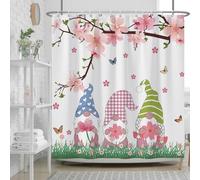 Ttincceer Flower Shower Curtain for Bathroom Pink Cherry Blossom Spring Gnome Bathroom Curtain Grass Daisies Butterfly Modern Shower Curtains Waterproof Bathtub Curtain Bath Decorative 71x71inch