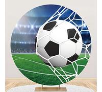 Ttincceer Football Field Backdrop 6.5ft Soccer into Goal Net Game Sports Round Background Cover Green Grass Stadium Spotlight Photography Backdrop Studio Portrait Shooting Props